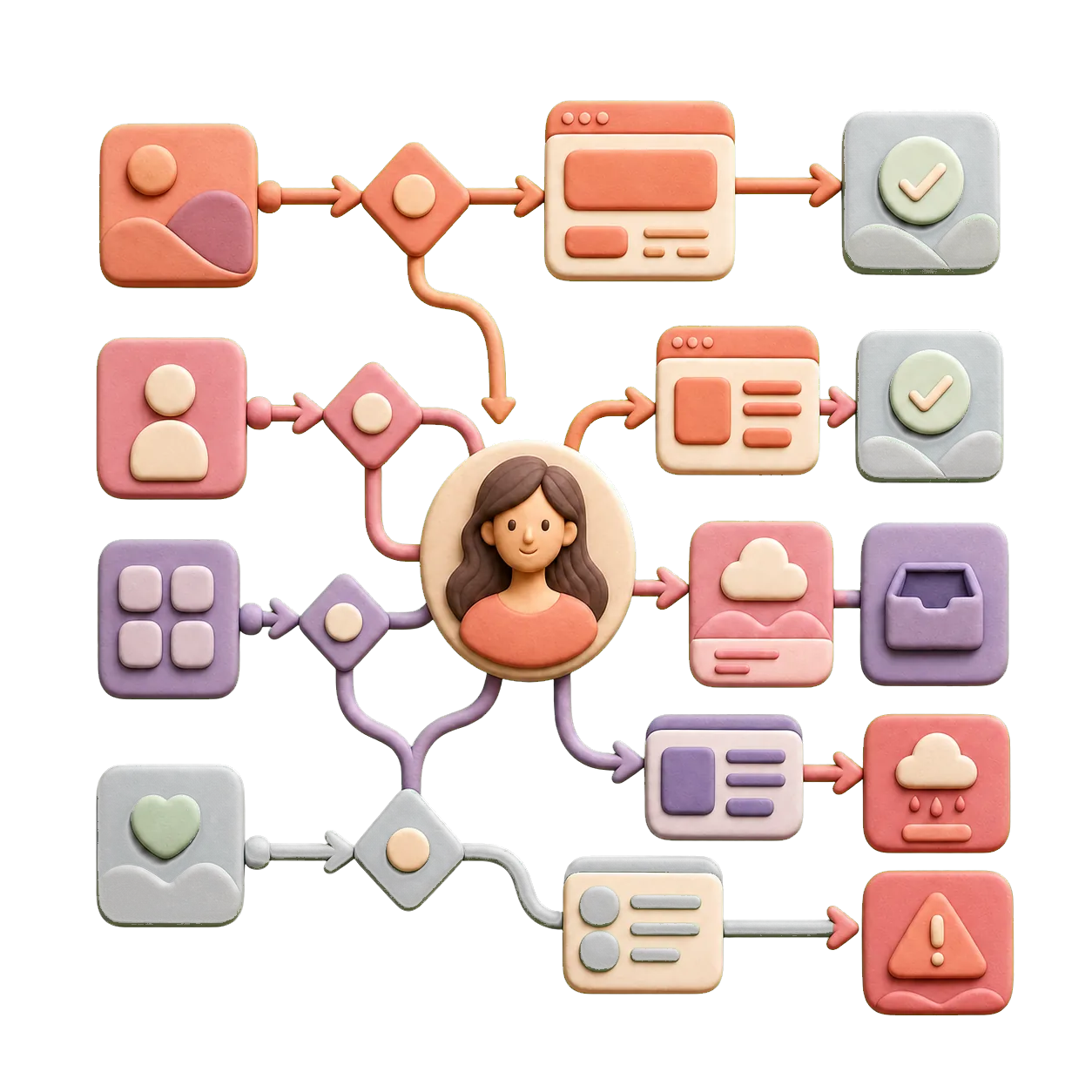 3D user journey, decisions and interface states map