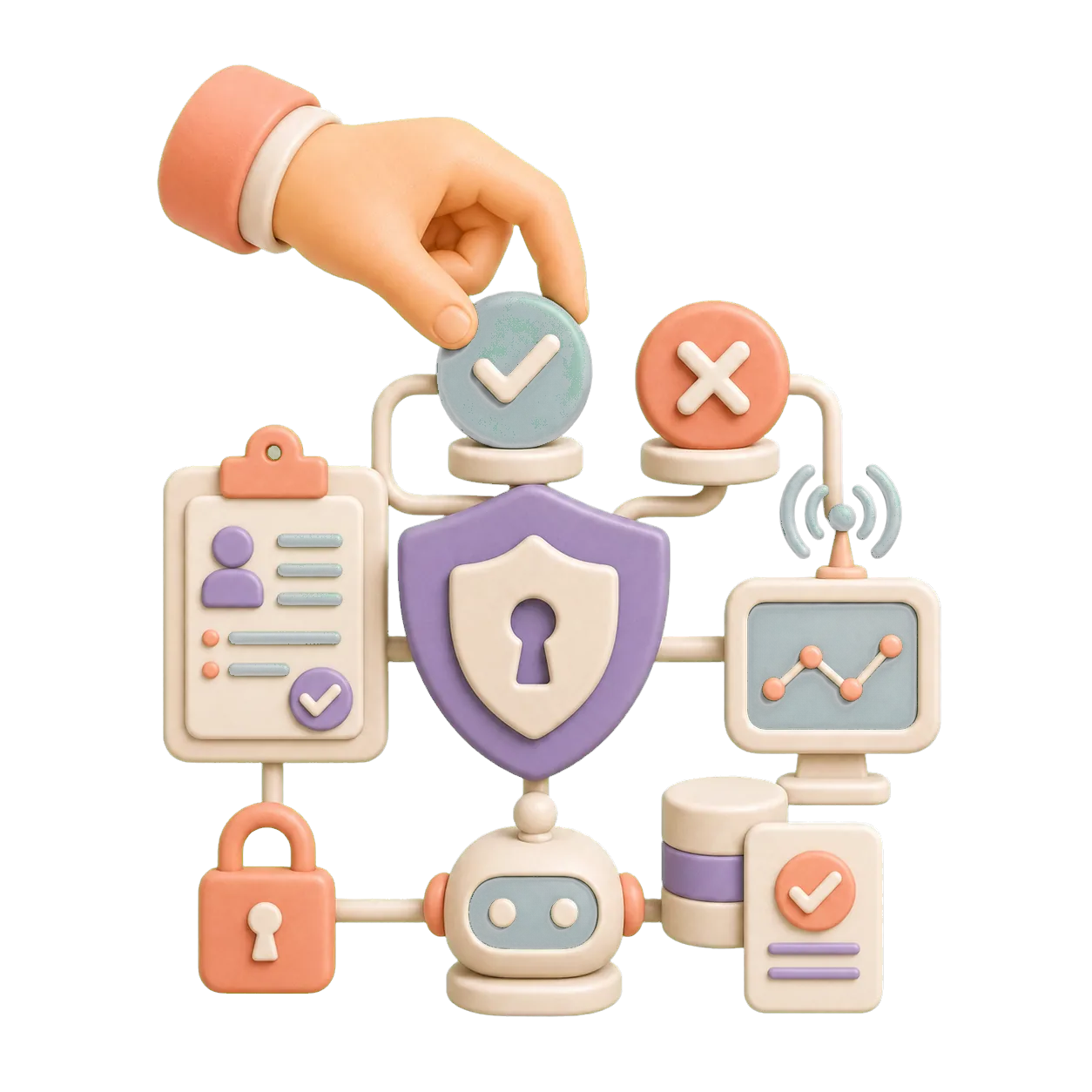 A human approving an automated result with permissions and an exception route kept visible